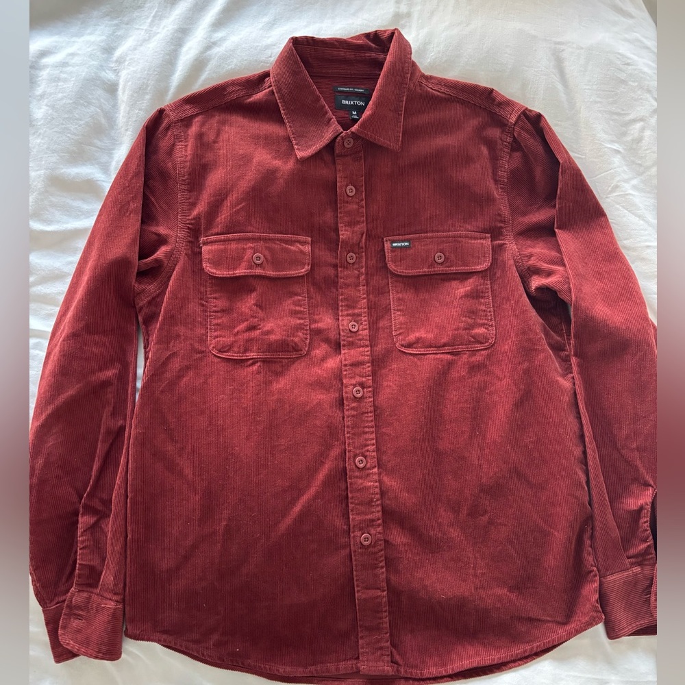 Men’s Brixton Corduroy Burgundy Button Up Shirt - Size Medium